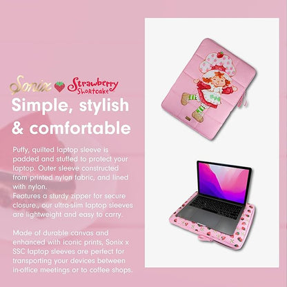 Sonix | Puffy Laptop Sleeve | 15-16 Inch, Quilted Pillow Puffer Laptop Carrying Case, Computer Sleeve | Strawberry Shortcake Vintage