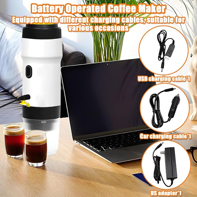 Portable Espresso Machine, 3-in-1 Self-Heating Portable Coffee Maker for Travel with Rechargeable Battery, Cordless Electric Mini Espresso Maker for RV Hiking Camping Office (White) (White)