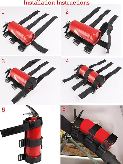 Universal Fire Extinguisher Straps Adjustable Roll Bar Mount 3 lb Fire Extinguisher Holder for Boat Wrangler Car Truck UTV Vehicles Roll Cage Interior Accessories Home Office,Red Strap Only