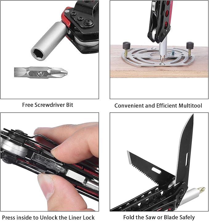 Folding Utility Knife, Heavy Duty Box Cutter Knife, Pocket Razor Utility Knives with 10 Razor Blades, Screwdriver, Saw, Belt Clip, Safety Lock, EDC Work Knives, Gifts for Men Wowen