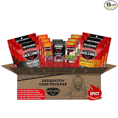 Jack Link's Spicy Beef Jerky Gift Basket Variety Pack - Includes Jerky, Meat & Cheese Combos, and Beef Steaks, Great Gift for Men, Perfect Hunting Trip Snacks, 15-Piece Assorted Spicy Meat Snack Pack