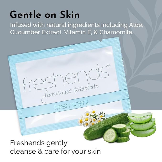 Freshends Flushable Individually Wrapped Wipes – 50 Bulk Pack Luxurious Towelettes, Guest Bathroom Essentials for Weddings, Restaurants, Bars & Clubs – Blue, Travel-Size, Disposable