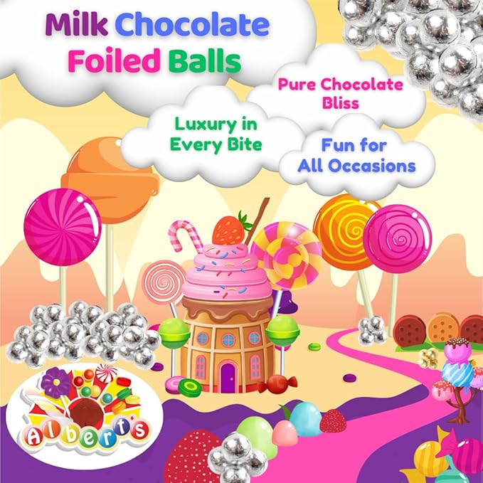 ALBERT'S Candy Milk Chocolate Foiled Balls, 40 oz Bag, Party and Wedding Candy, Peanut-Free & Tree Nut-Free (Full Size, Silver)
