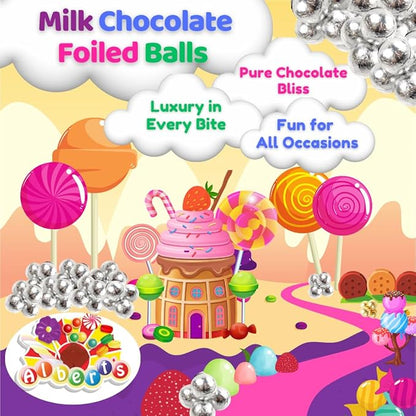 ALBERT'S Candy Milk Chocolate Foiled Balls, 40 oz Bag, Party and Wedding Candy, Peanut-Free & Tree Nut-Free (Full Size, Silver)