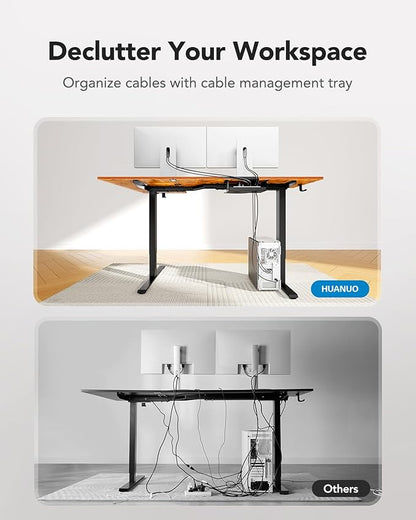 HUANUO 71x48 inch Dual Motor L Shaped Electric Standing Desk with 3 Preset Heights, Electric Height Adjustable Computer Table, 2 Hooks & Cable Tray, Raising Desk for Home Office, Vintage Brown
