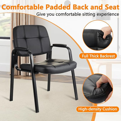 CLATINA Waiting Room Guest Chair with Bonded Leather Padded Arm Rest for Office Reception and Conference Desk Black 2 Pack