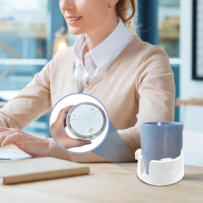 Anti Spill Cup Holder - Adjustable Plastic Drink Holder - Adhesive Desk Cup Holder for Home Office Couch Table - White