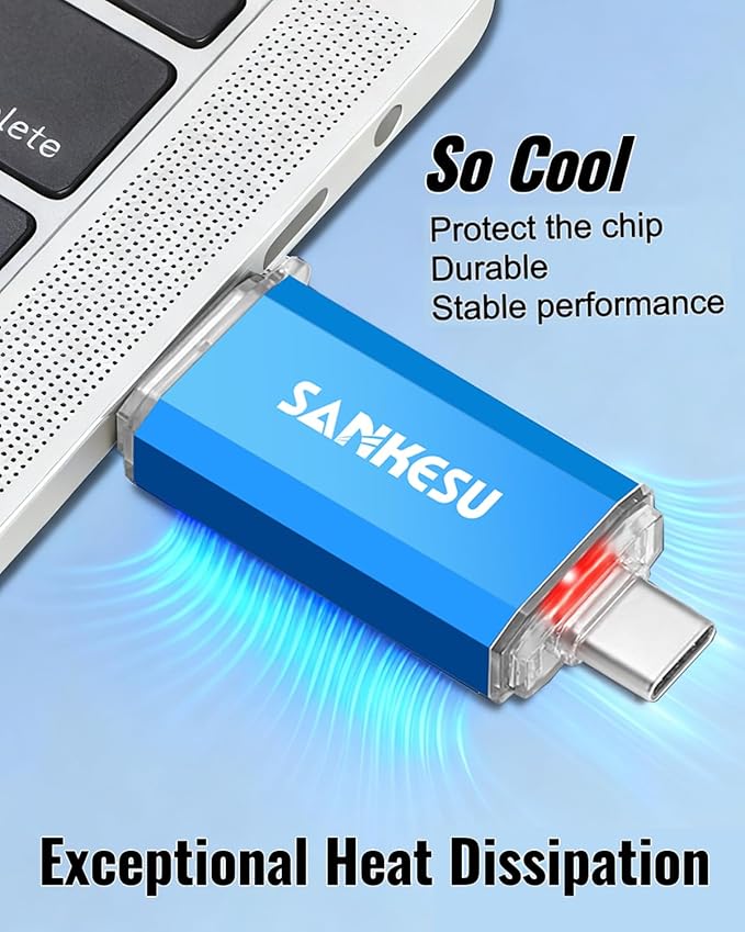 2 Pack 128GB USB C Flash Drive 120MB/s, 3.0 Jump Drive USB-A & Type-C OTG Memory Stick, Dual Thumb Drive for PC/Laptop/Type C Cell Phone and Tablet (Silver/Blue)