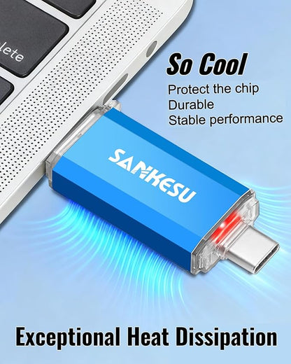 2 Pack 128GB USB C Flash Drive 120MB/s, 3.0 Jump Drive USB-A & Type-C OTG Memory Stick, Dual Thumb Drive for PC/Laptop/Type C Cell Phone and Tablet (Silver/Blue)