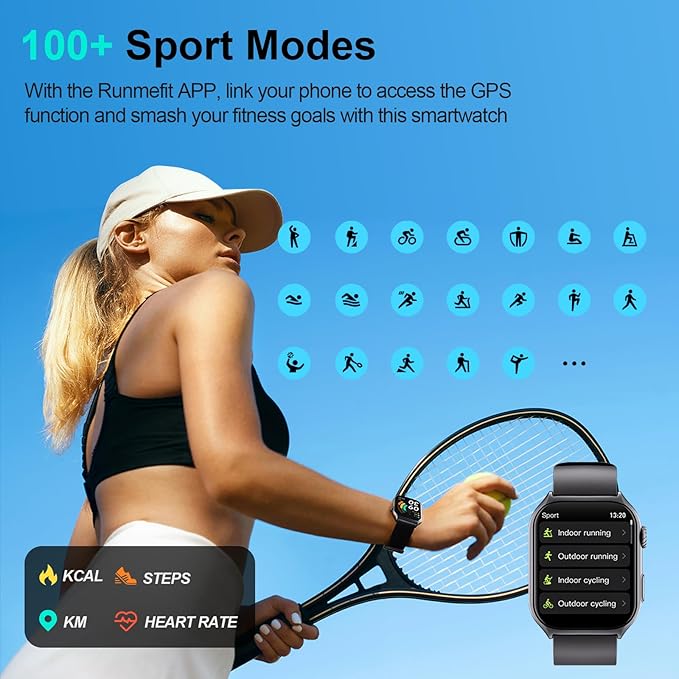 Digital Watch with 2" HD Color Screen, 45 Days Long Battery, IP68 Waterproof, Answer/Make Call/Quick Reply/AI Voice Assistant, 100+ Sport Modes, Health Fitness Tracker for Android and iOS (Gray)