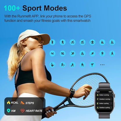 Digital Watch with 2" HD Color Screen, 45 Days Long Battery, IP68 Waterproof, Answer/Make Call/Quick Reply/AI Voice Assistant, 100+ Sport Modes, Health Fitness Tracker for Android and iOS (Gray)