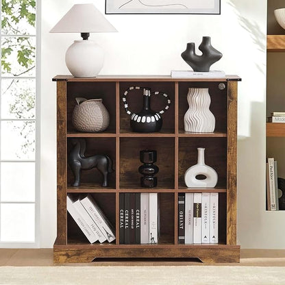 9 Cube Storage Organizer with LED Lights, Wooden Bookcase with Storage, Modern Cube Shelf for Living Room, Bedroom, Home Office - Brown