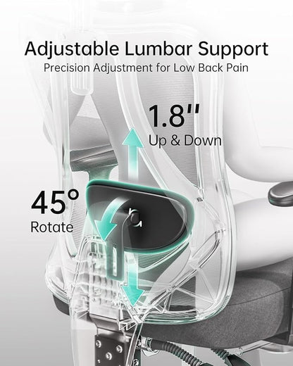 Hbada P3 Ergonnomic Office Chair with 2D Adjustable Lumbar Support, Office Chair with Adjustable Headrest and Armrest, 145° Stepless Tilt Function, Black(No Footrest)