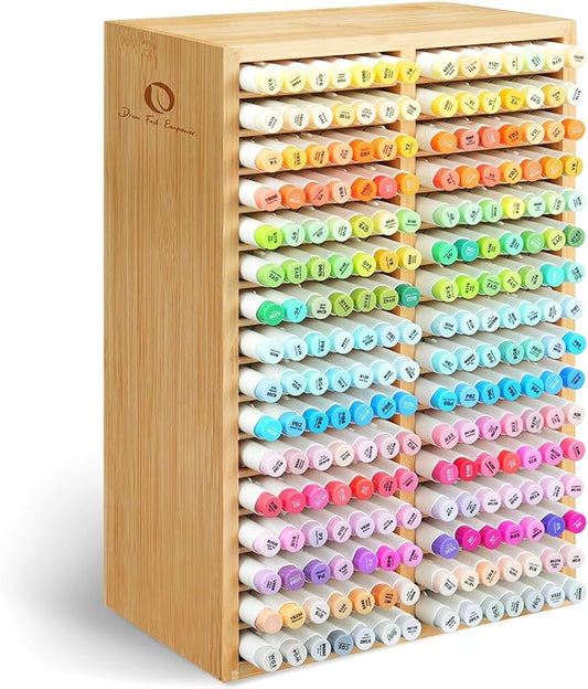 Ohuhu Bamboo Marker Organizer – 32 Compartments, Holds 224 Markers, Desktop Pen & Pencil Holder