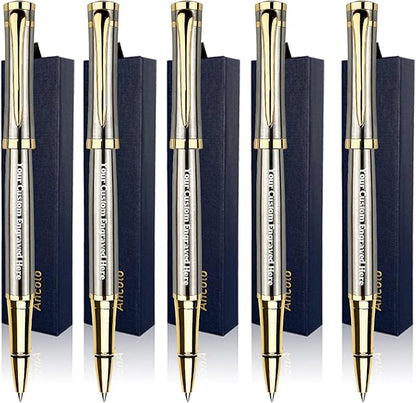 Ancolo Engraved Pens Luxury Roller Pens with 5 Gfit Box 10 extra Black Refills Metal Body Engraved with Your Message Personal Names Phone Number, Gift for Men Women