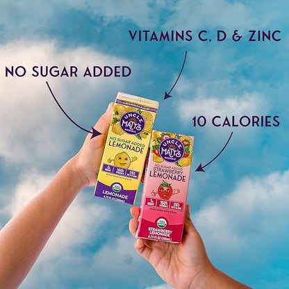 Uncle Matt’s No Sugar Added Strawberry Lemonade Organic Fruit Juice Box for Kids with Vitamin C, D, Zinc, Only 10 Calories, 32 pack of 6.75 oz Boxes