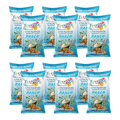 Feel Festive 12 Bags 1-oz Ranch Crunchy Roasted Chickpeas Protein Snack Pack - Healthy Garbanzo Beans - Non-GMO Vegan Gluten-Free Soy-Free Balanced Macro Nut Free - Individual Convenient Portions