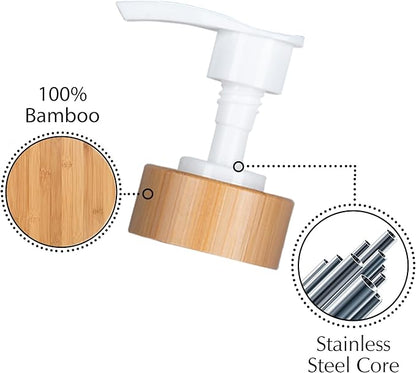 Emerson Essentials Soap Dispenser, Dish Soap Dispenser for kitchen, Hand Soap Dispenser Bathroom | Kitchen Soap Dispenser Set, Glass Hand Soap and Lotion Set for Bathroom, 16 Oz, Bamboo Tray, Set of 2