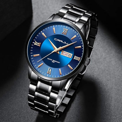 CRRJU Men's Fashion Luxury Stainless Steel Watches for Men Business Auto Date Chronograph Analog Quartz Wristwatches