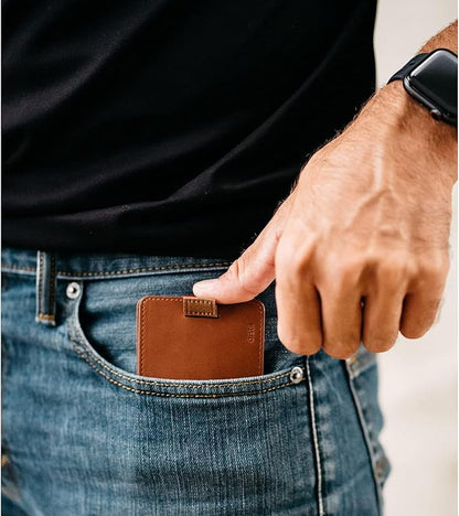 Distil Union Wally Classic RFID Wallet - No ID Window - Slim Bifold Wallet for Men with Money Clip, Premium Leather – Minimalist RFID Card Holder - Holds 12 Cards & 30 Bills - Brown