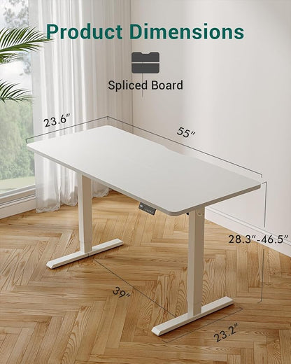 FEZIBO Electric Standing Desk Adjustable Height, 55 x 24 Inch Sit and Stand Desk, Home Office Desk, Ergonomic Workstation Computer Desk, White