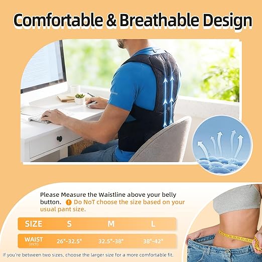 Posture Corrector Back Brace for Men and Women, Adjustable Full Back Support for Posture Improvement & Pain Relief, Shoulder Straightener for Spine Alignment & Posture Correction, Size S(24-30.3 in)