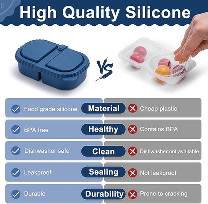 3 Pack Silicone Reusable Snack Containers with Lids - 8 oz Double Compartment Snackle Box for Kids & Adults, BPA-Free & Leakproof, Small for Dressing, Snacks, School, Office, Picnic