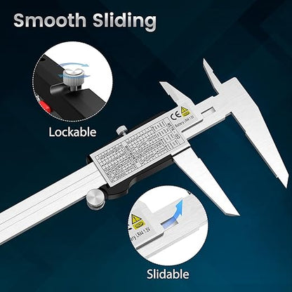 Housolution Digital Caliper 12 Inch, Caliper Measuring Tool with Large LCD Screen, Inch/MM, 4 Measuring Ways, Auto-Off LCD Stainless Steel Micrometer Vernier Caliper for Printing Jewelers Woodworkers
