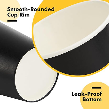 RACETOP 50 Pack 16 oz Coffee Cups with Lids, Black Disposable Coffee Cups with Lids, Sleeves and Stirring Sticks, Hot Paper Coffee Cup 16 oz for Hot Drinks, Parties, Picnic, Travel, and Events