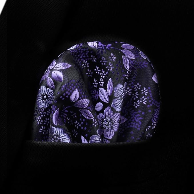 HISDERN Men Floral Ties Woven Classic 3.4" Necktie Set Formal Tie Pocket Square for Wedding with Handkerchief Gift Box