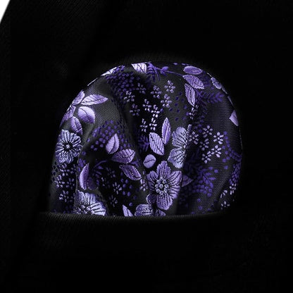 HISDERN Men Floral Ties Woven Classic 3.4" Necktie Set Formal Tie Pocket Square for Wedding with Handkerchief Gift Box