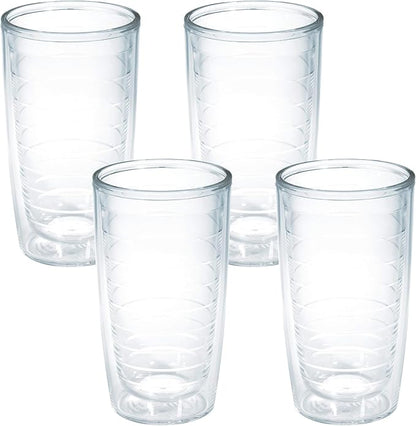 Tervis Clear & Colorful Tabletop Made in USA Double Walled Insulated Tumbler Travel Cup Keeps Drinks Cold & Hot, 16oz - 4pk, Clear