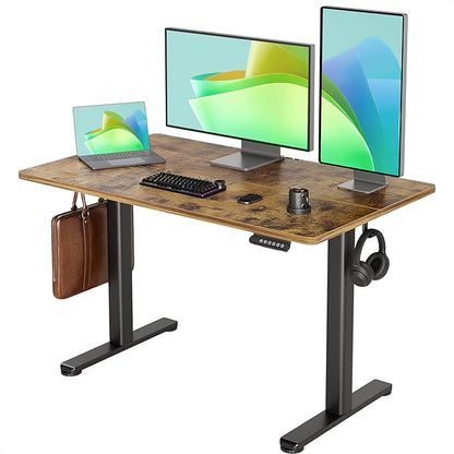 Seang Standing Desk with Adjustable Height, 48x24 Inch Electric Stand Up Desk for Home Office, Studio, Computer Workstation, Rustic Brown Top