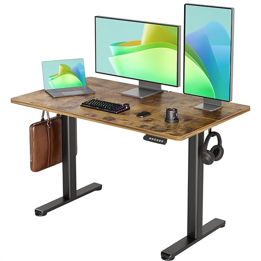 Seang Standing Desk with Adjustable Height, 48x24 Inch Electric Stand Up Desk for Home Office, Studio, Computer Workstation, Rustic Brown Top