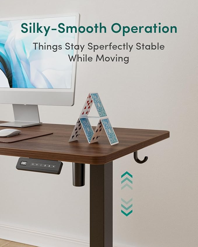 FEZIBO Standing Desk, 63×28 Inches Electric Height Adjustable, Sit Stand Up, Computer Office Desk with Splice Board, Black Frame/Black Walnut TOP
