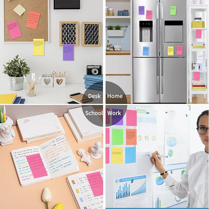 Lined Sticky Notes 4x6, 8 Pads, Sticky Notes with Lines Self-Stick Note Pads, Large Sticky Notes 8 Bright Colours, Perfect for Office Home School Desk Accessories, 40 Sheets/pad