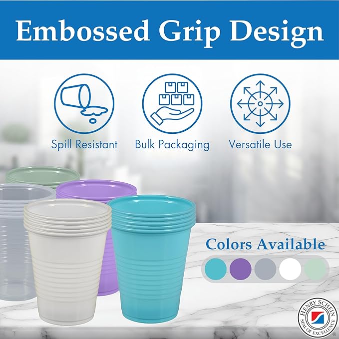 Henry Schein Disposable Cups, 5 oz, Clear (200 Count) – Dental Rinse Cups, Double-Coated for Durability, Latex-Free, Embossed Grip, Ideal for Medical, Office, and Event Use