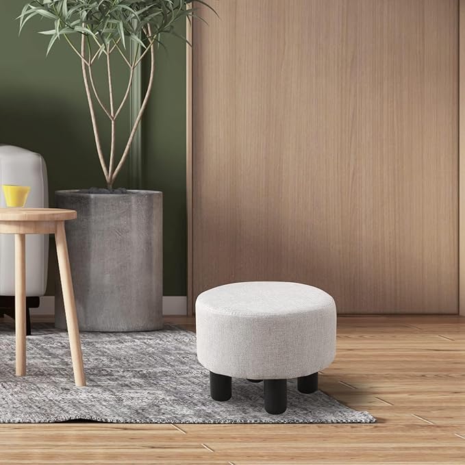 Cpintltr Velvet Ottoman Foot Stool Round Footstool for Couch Desk Soft Step Stool Padded Foot Rest with Non-Skid Pine Legs Multiple Colors Furniture for Hallway Office Lounge (Khaki)