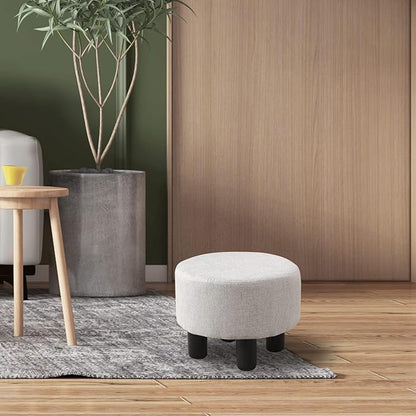 Cpintltr Velvet Ottoman Foot Stool Round Footstool for Couch Desk Soft Step Stool Padded Foot Rest with Non-Skid Pine Legs Multiple Colors Furniture for Hallway Office Lounge (Khaki)