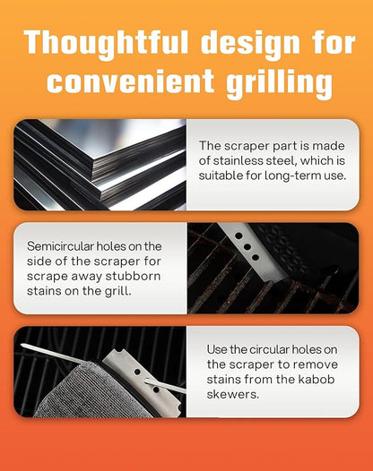 Bristle Free Grill Brush for Outdoor Grill - Safer BBQ Scrubber with Replaceable Dense Steel Fiber Woven Head - Heavy Duty Grill Cleaner & Scraper with Leverage Knob for Gas, Charcoal