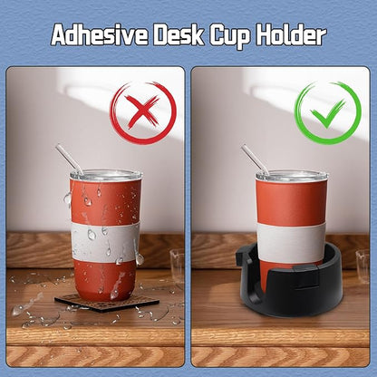 Anti Spill Cup Holder - Adjustable Plastic Drink Holder - Adhesive Desk Cup Holder for Home Office Couch Table - Black