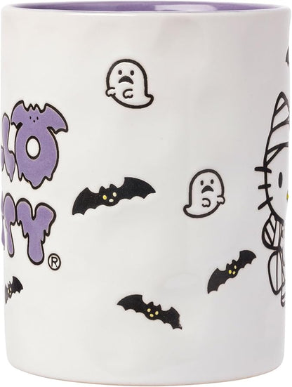 Silver Buffalo Sanrio Hello Kitty Halloween Spooky Wax Resist Ceramic Pottery Mug, 17 Ounces
