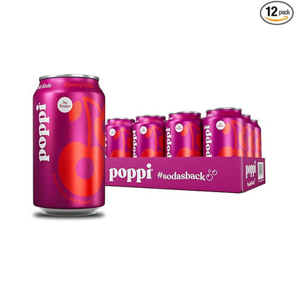 POPPI Sparkling Prebiotic Soda, Beverages w/Apple Cider Vinegar, Seltzer Water & Fruit Juice, Cherry Cola, 12 oz (12 Pack)