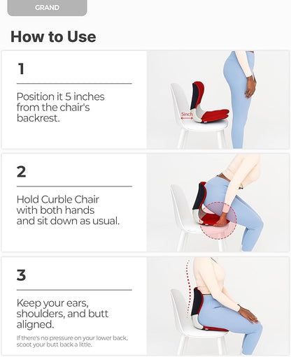 curble Grand(Extra Wide&Sturdy) Cover Set – Ergonomic Back Support Chair & Detachable Cover, Lumbar Support for Posture Corrector and Low Back Pain Relief, Perfect for Home Office Desk Chair(Set Red)