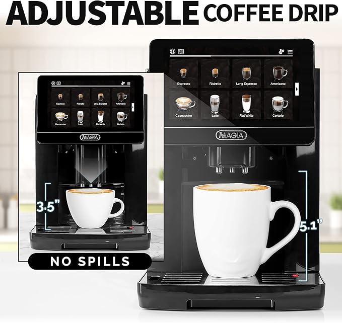 Zulay Magia Fully Automatic Espresso Machine With Grinder - 19 Customizable Coffee Options - Auto-Cleaning For Easy Maintenance - Milk-Foam System For Latte, Cappuccino, Macchiato - OG Black