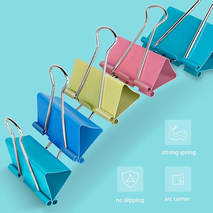 Ufmarine Colored Jumbo Binder Clips 2.4 inch, Extra Large Binder Clips for Office (8 Pcs)