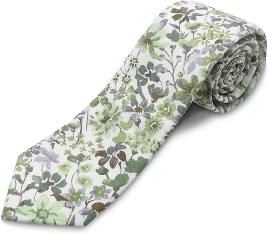 Cotton Floral Ties for Men 2.76" Men's Skinny Tie Linen Flower Printed Neck Tie for Wedding Dating Party