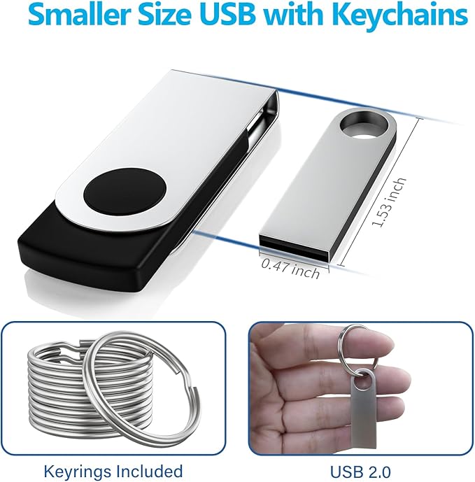 ABLAZE 1GB Flash Drive 20 Pack, Metal USB 2.0 Thumb Drives with Keychains USB Sticks Pendrives (Sliver)