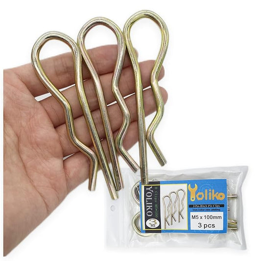 3Pcs Heavy Duty Hitch Pins Clip R Clips Spring Retaining Wire Hair Pins Cotter Pin Strong Spring Tension Large Carter Pin R clip large for trailer Tractors Mower Carts Truck Color zinc M5x100mm