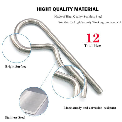 12 Pcs Heavy Duty Stainless Steel Cotter Pin R Clip Spring Retaining Wire Hair Pins for Trailer Lock System M3x60 Keeper